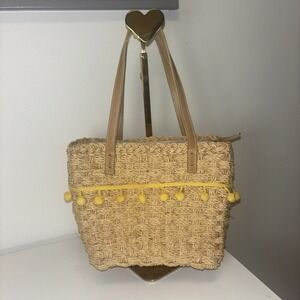 Express Purse Bag Boho Yellow Pom Pom Tassels Y2K Folk Indie Hippie Beach Picnic